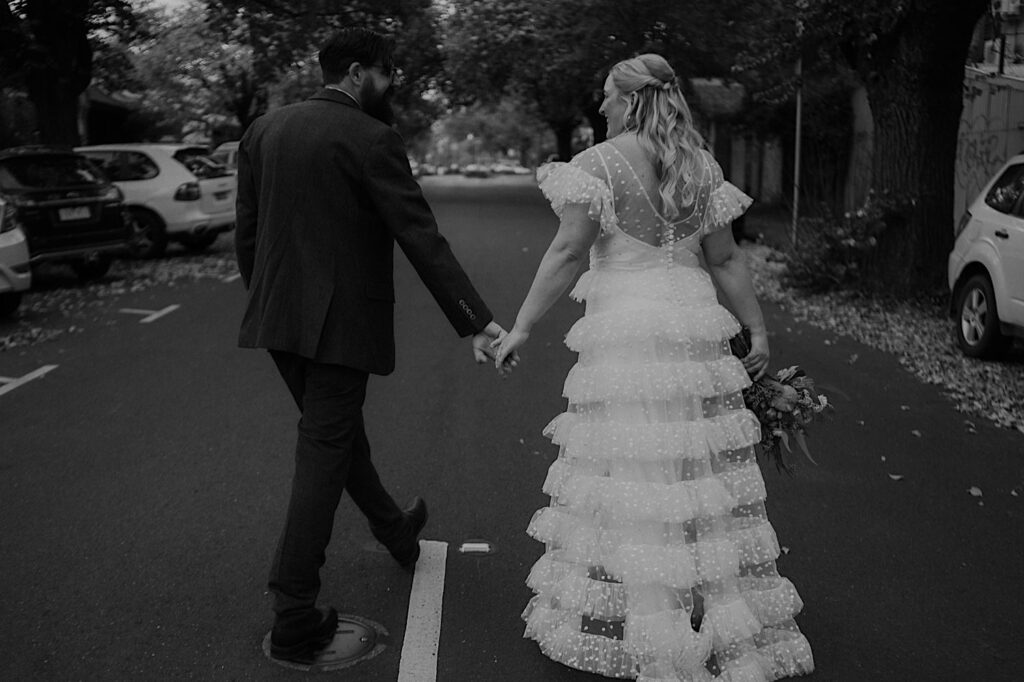 072_couple dancing in laneway after wedding ceremony Edinburgh Gardens Fitzroy