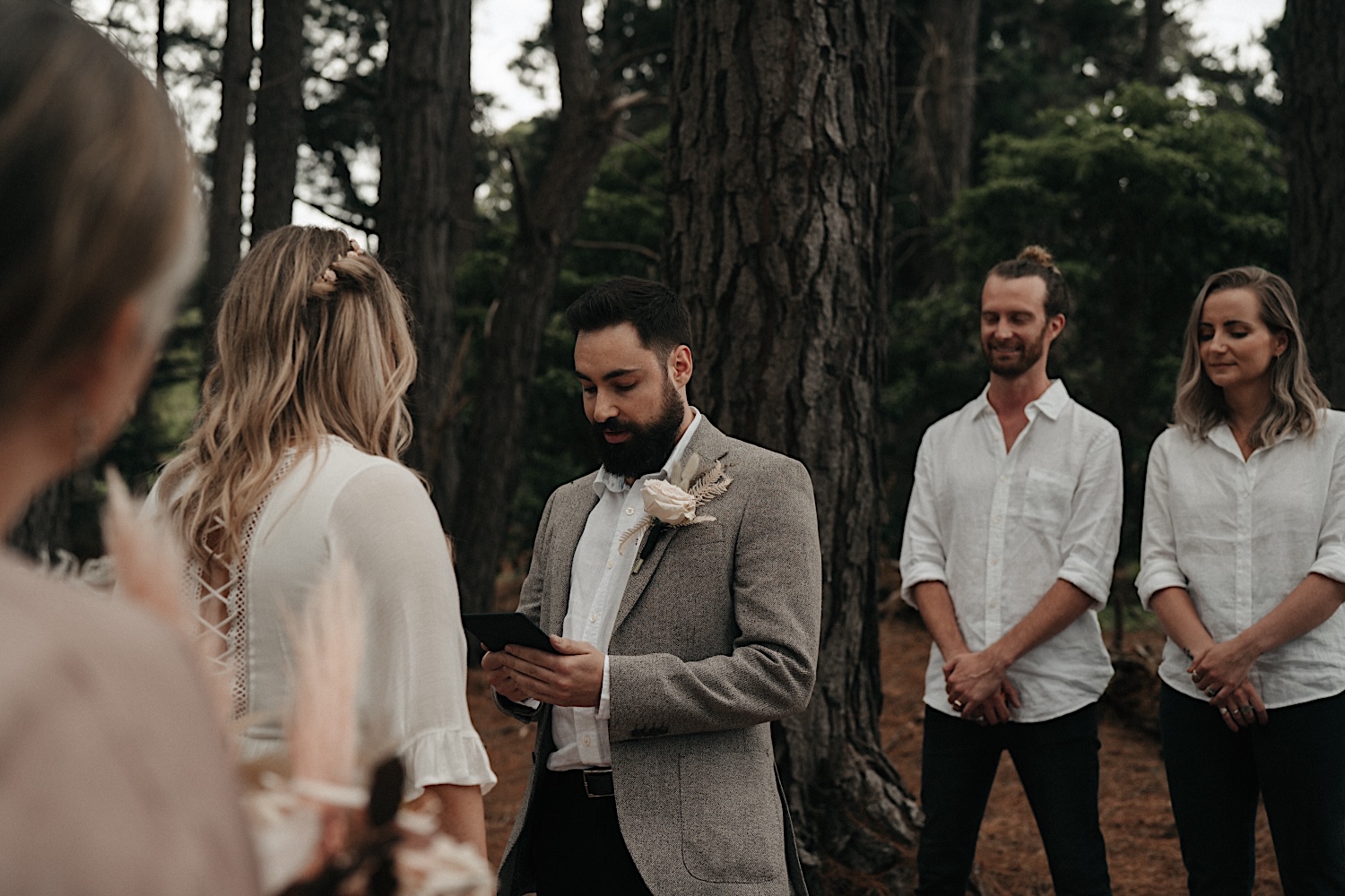 27_Flinders Elopement Mornington Peninsula Wedding groom sharing her vows during wedding ceremony