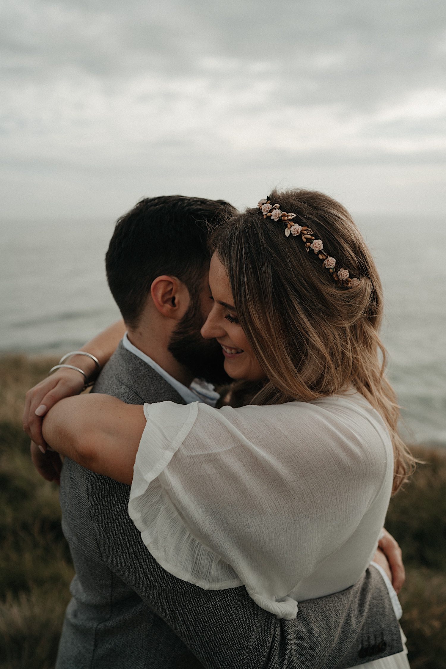 67_Flinders Elopement Mornington Peninsula Wedding bride and groom having a cuddle after their flinders elopement