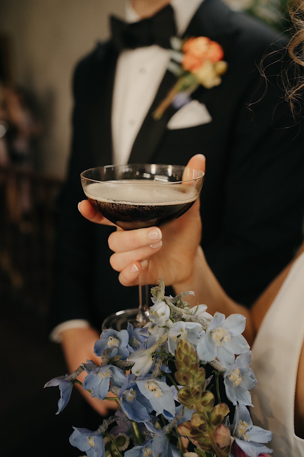 109_cocktail-glasshaus-brucke-wedding-reception-melbourne Close-up of an espresso martini at the wedding reception at Glasshaus Brucke in Melbourne